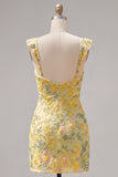 Yellow Floral Sequin Embroidered Sweetheart Bodycon Homecoming Dress