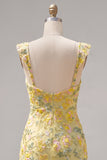 Yellow Floral Sequin Embroidered Sweetheart Bodycon Homecoming Dress