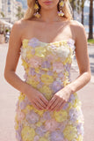 Pink Strapless Floral Short Bodycon Homecoming Dress with Beading