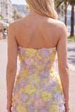 Pink Strapless Floral Short Bodycon Homecoming Dress with Beading