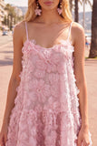 A-Line Blue Spaghetti Straps 3D Floral Homecoming Dress with Beading