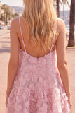 A-Line Blue Spaghetti Straps 3D Floral Homecoming Dress with Beading