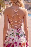 Pink Red Flower A-Line Spaghetti Straps Short Homecoming Dress with Embroidery