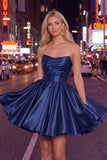 Mint A-Line Strapless Satin Ruched Cocktail Dress