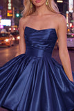 Mint A-Line Strapless Satin Ruched Cocktail Dress