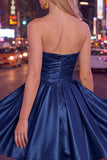 Mint A-Line Strapless Satin Ruched Cocktail Dress