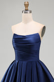 Mint A-Line Strapless Satin Ruched Cocktail Dress