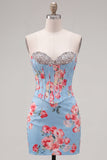 Sweetheart Yellow Corset Beaded Floral Tight Homecoming Dress