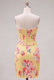 Sweetheart Yellow Corset Beaded Floral Tight Homecoming Dress