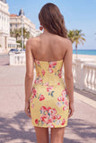 Sweetheart Yellow Corset Beaded Floral Tight Homecoming Dress