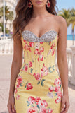 Sweetheart Yellow Corset Beaded Floral Tight Homecoming Dress