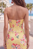 Sweetheart Yellow Corset Beaded Floral Tight Homecoming Dress