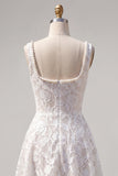 A-Line White Square Neck Pearl Short Homecoming Dress with Lace