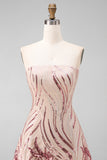Sparkly A-Line Gold and Pink Strapless Sequins Homecoming Dress