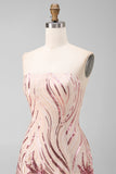 Sparkly A-Line Gold and Pink Strapless Sequins Homecoming Dress
