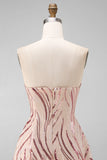 Sparkly A-Line Gold and Pink Strapless Sequins Homecoming Dress