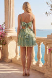 A-Line Dusty Sage Tulle Floral Corset Homecoming Dress with Bow