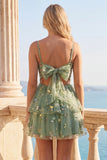 A-Line Dusty Sage Tulle Floral Corset Homecoming Dress with Bow
