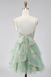 A-Line Dusty Sage Tulle Floral Corset Homecoming Dress with Bow