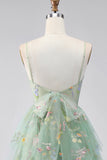 A-Line Dusty Sage Tulle Floral Corset Homecoming Dress with Bow