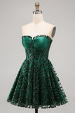 Sparkly A-Line Dark Green Corset Sweetheart Sequins Homecoming Dress