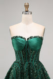 Sparkly A-Line Dark Green Corset Sweetheart Sequins Homecoming Dress