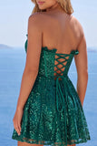 Sparkly A-Line Dark Green Corset Sweetheart Sequins Homecoming Dress