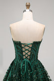 Sparkly A-Line Dark Green Corset Sweetheart Sequins Homecoming Dress