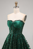 Sparkly A-Line Dark Green Corset Sweetheart Sequins Homecoming Dress