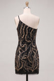Sparkly One Shoulder Black Sequins Bodycon Homecoming Dress