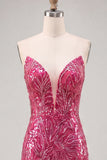 Sparkly Fuchsia Sweetheart Bodycon Sequins Homecoming Dress with Lace Up Back