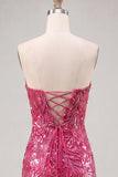 Sparkly Fuchsia Sweetheart Bodycon Sequins Homecoming Dress with Lace Up Back