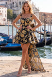 A-Line Light Blue Square Neck Jacquard Bow Homecoming Dress with Lace Up Back