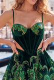 Black A-Line Cut Out Floral Homecoming Dress with Lace Up Back