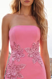 Pink Strapless Floral Bodycon Sequins Homecoming Dress