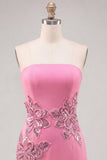 Pink Strapless Floral Bodycon Sequins Homecoming Dress