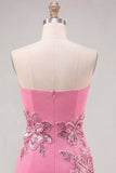Pink Strapless Floral Bodycon Sequins Homecoming Dress