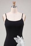 Black Floral Spaghetti Straps Sequins Homecoming Dress
