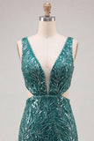 Sparkly Green Bodycon V-Neck Cut Out Sequins Short Homecoming Dress