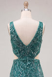 Sparkly Green Bodycon V-Neck Cut Out Sequins Short Homecoming Dress