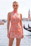 Mint Green Bodycon Halter Neck Floral Sequins Homecoming Dress