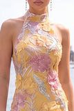 Mint Green Bodycon Halter Neck Floral Sequins Homecoming Dress