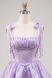 Lilac Pearl Mini Fairy Tale Tiered Homecoming Dress with Lace Up Back