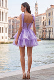 Lilac Pearl Mini Fairy Tale Tiered Homecoming Dress with Lace Up Back