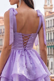 Lilac Pearl Mini Fairy Tale Tiered Homecoming Dress with Lace Up Back
