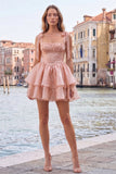 Lilac Pearl Mini Fairy Tale Tiered Homecoming Dress with Lace Up Back