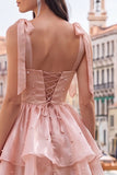 Lilac Pearl Mini Fairy Tale Tiered Homecoming Dress with Lace Up Back