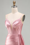 Pink Bodycon Corset Ruched Fringed Beaded Short Homecoming Dress with Sash