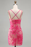 Light Blue Bodycon Spaghetti Straps Floral Short Homecoming Dress with Beading
