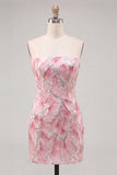 Strapless Pink Bodycon Sequins Short Homecoming Dress